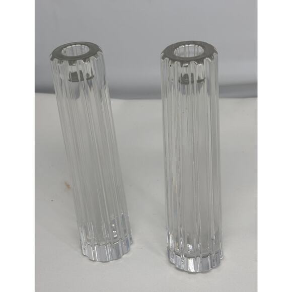 2 Tiffany & Co Atlas Heavy Vertical Ribbed Crystal Candlesticks 8" Germany New - Picture 1 of 11